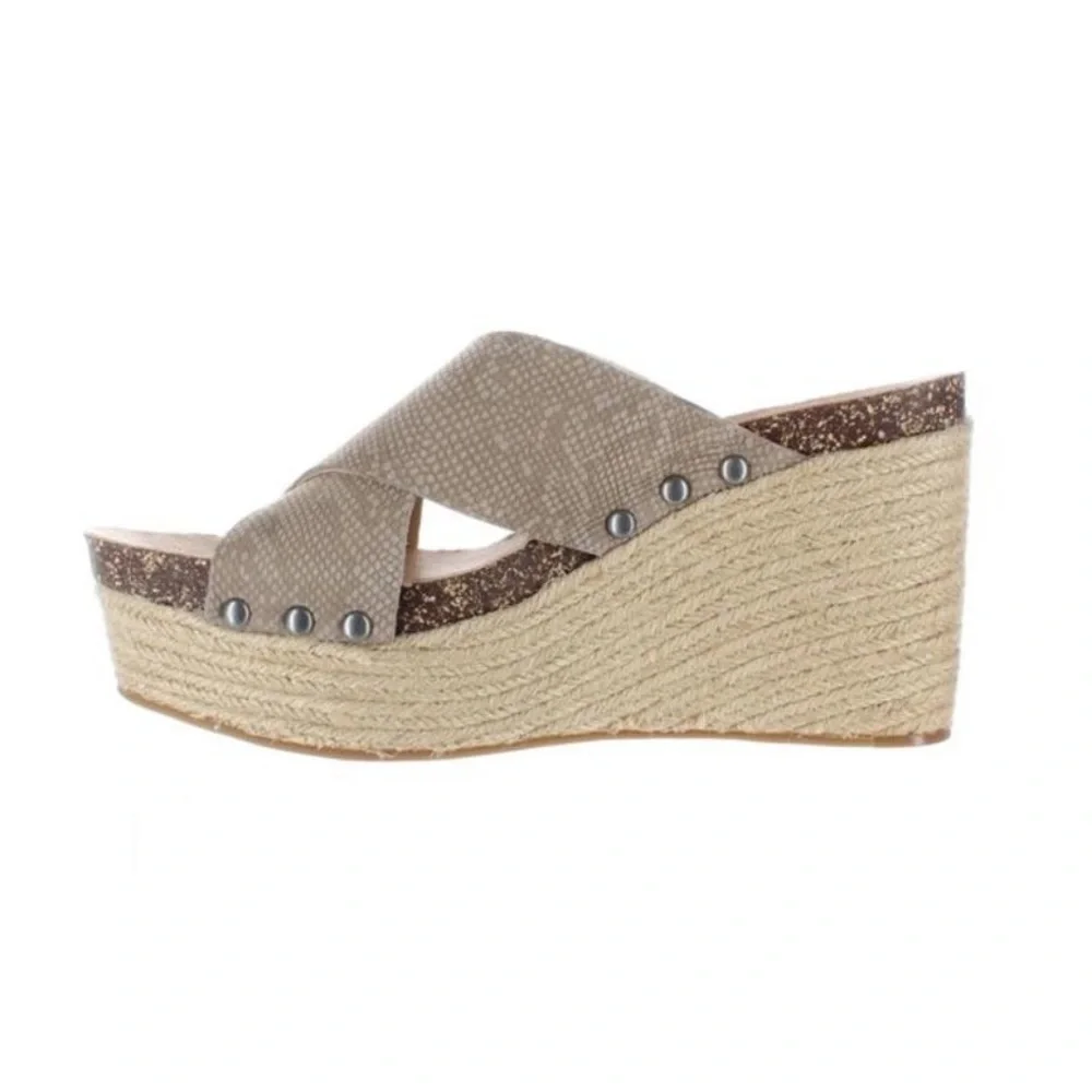 Lucky Brand Women's Neeka Wedge Espadrille Cork Tan Leather Slip On 7.5